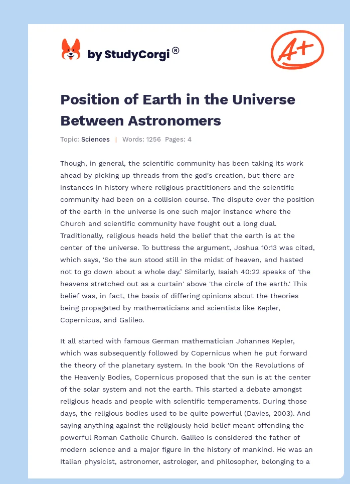 Position of Earth in the Universe Between Astronomers. Page 1