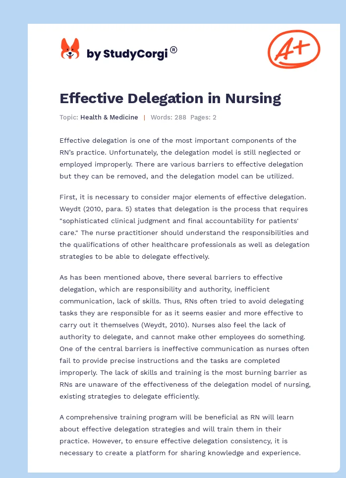 Effective Delegation in Nursing. Page 1