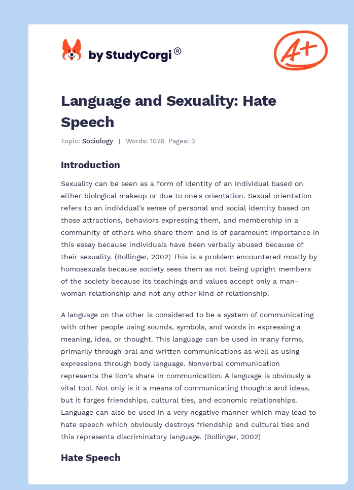 Language and Sexuality: Hate Speech. Page 1