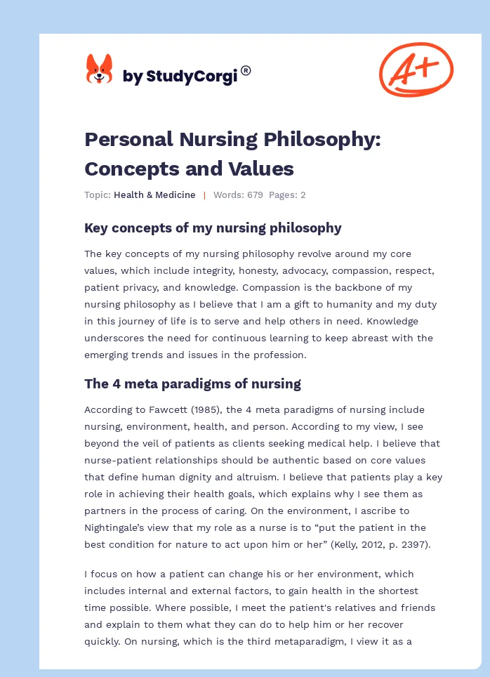 Personal Nursing Philosophy: Concepts and Values. Page 1
