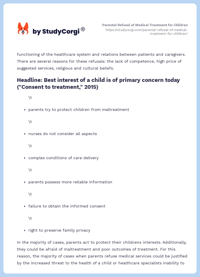 Parental Refusal of Medical Treatment for Children. Page 2