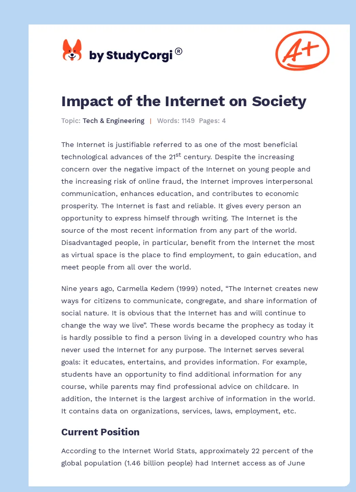 Impact of the Internet on Society. Page 1