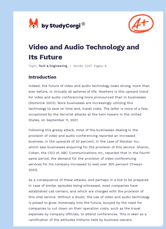 Video and Audio Technology and Its Future. Page 1
