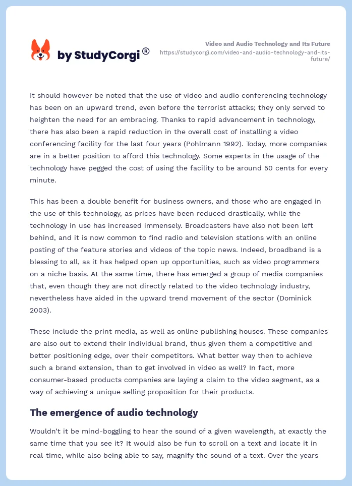 Video and Audio Technology and Its Future. Page 2