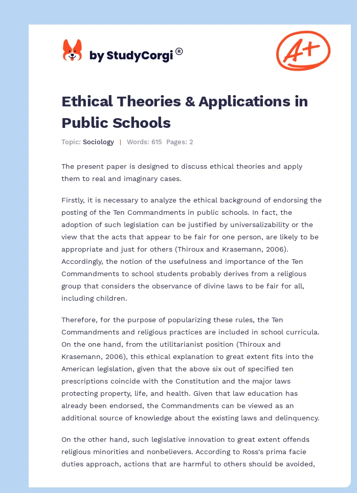 Ethical Theories & Applications in Public Schools. Page 1