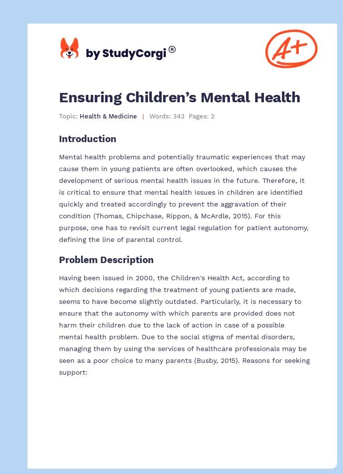 Ensuring Children’s Mental Health. Page 1