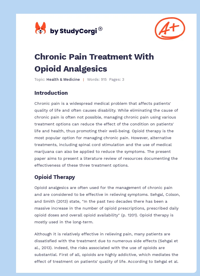 Chronic Pain Treatment With Opioid Analgesics. Page 1