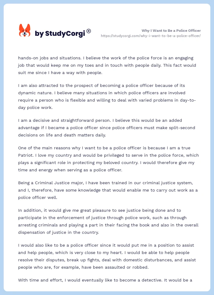 why i want to be a police officer essay example
