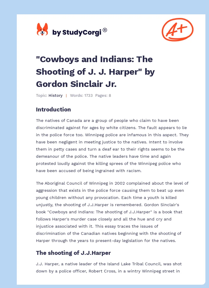 "Cowboys and Indians: The Shooting of J. J. Harper" by Gordon Sinclair Jr.. Page 1
