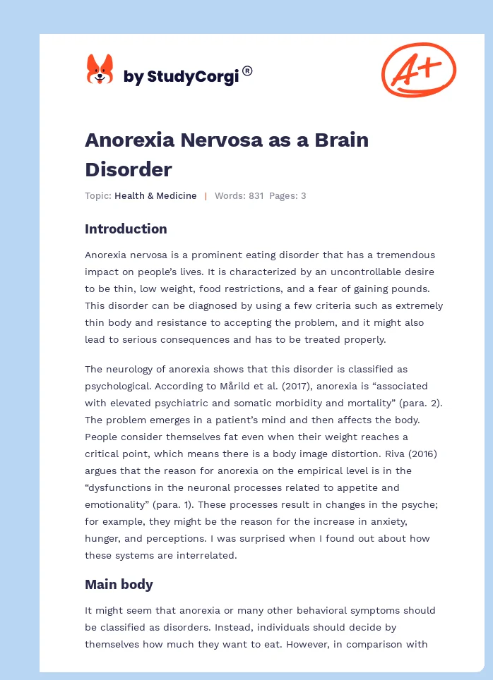 Anorexia Nervosa as a Brain Disorder. Page 1