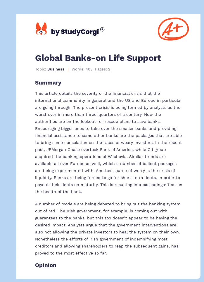 Global Banks-on Life Support. Page 1