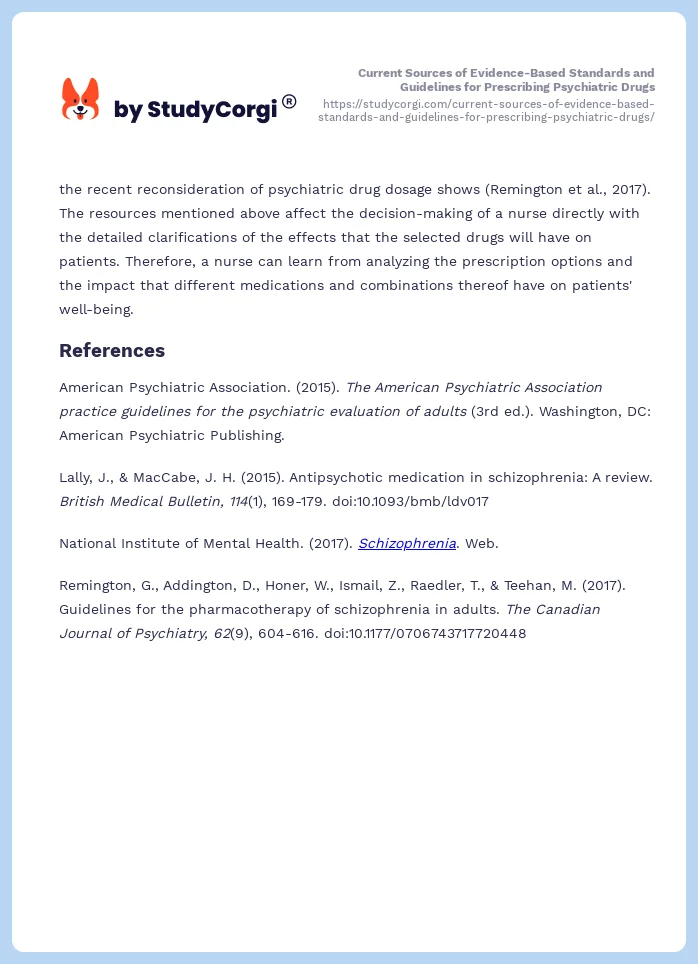 Current Sources of Evidence-Based Standards and Guidelines for Prescribing Psychiatric Drugs. Page 2