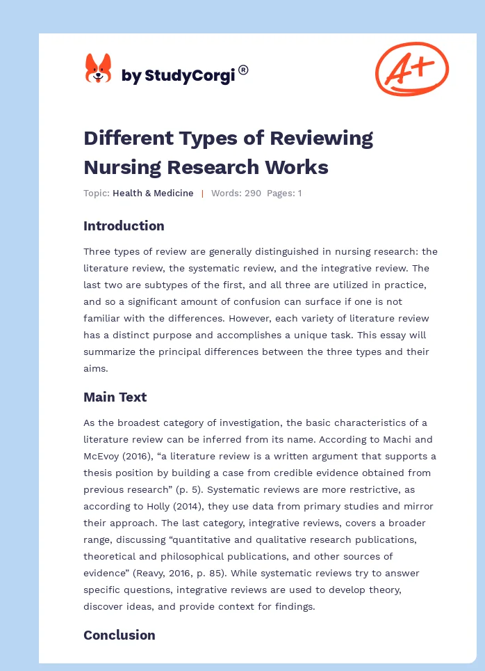 Different Types of Reviewing Nursing Research Works. Page 1
