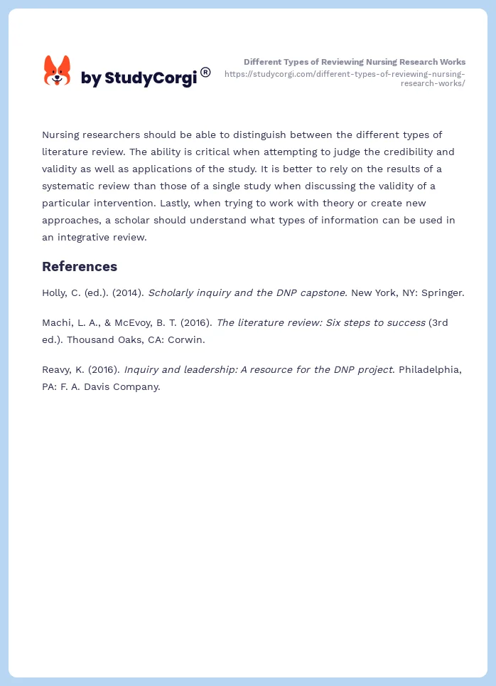 Different Types of Reviewing Nursing Research Works. Page 2