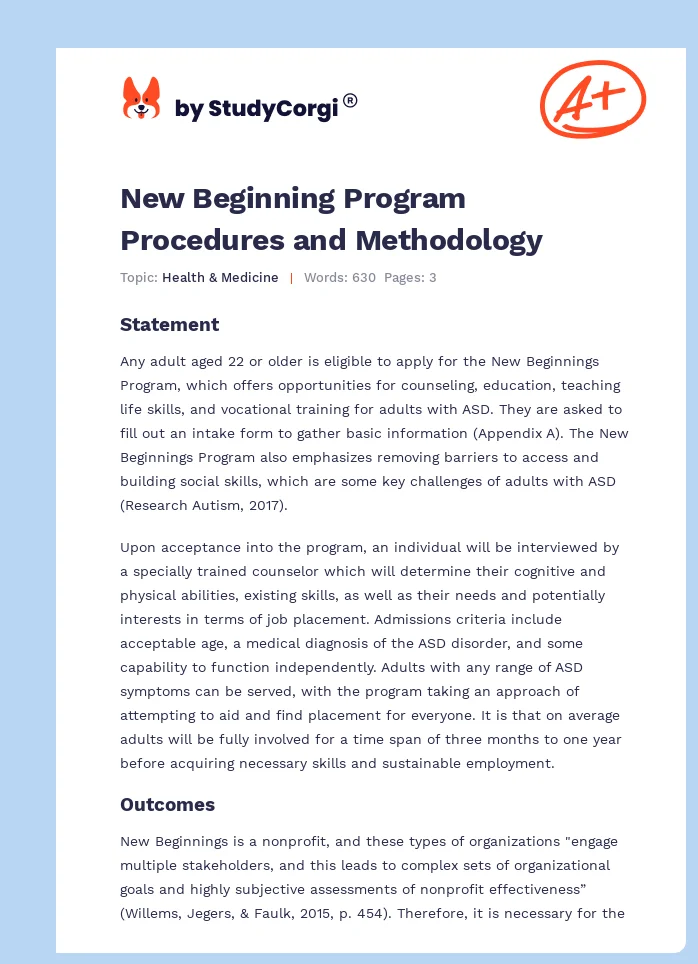 New Beginning Program Procedures and Methodology. Page 1