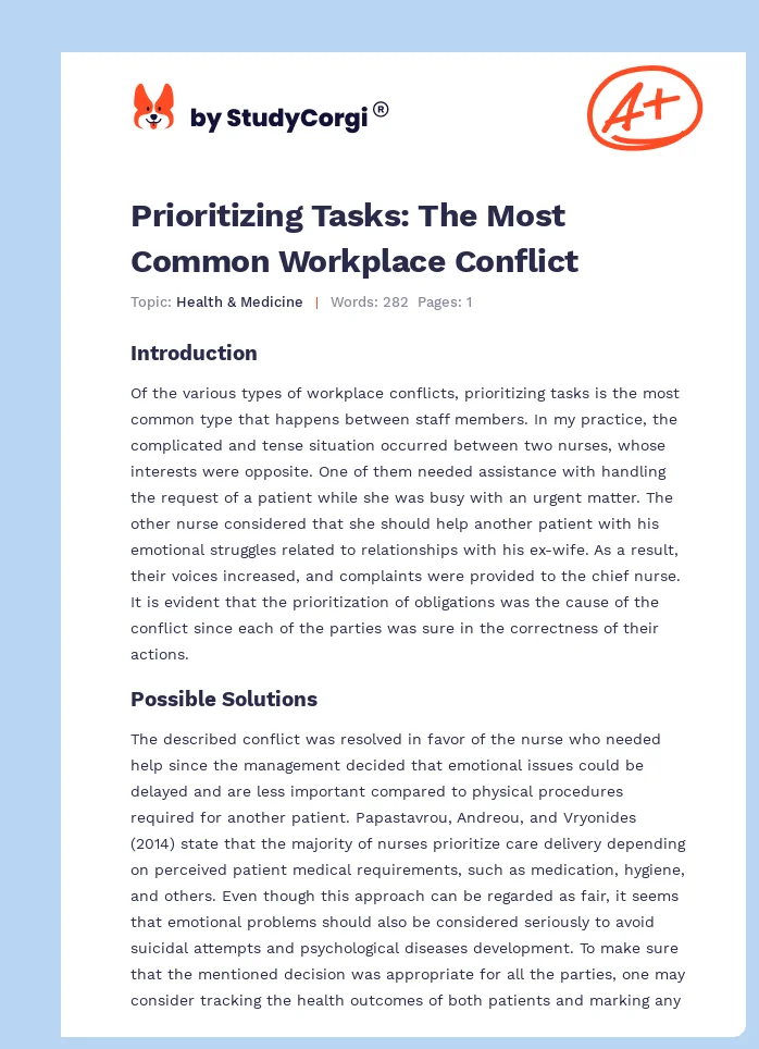 Prioritizing Tasks: The Most Common Workplace Conflict. Page 1