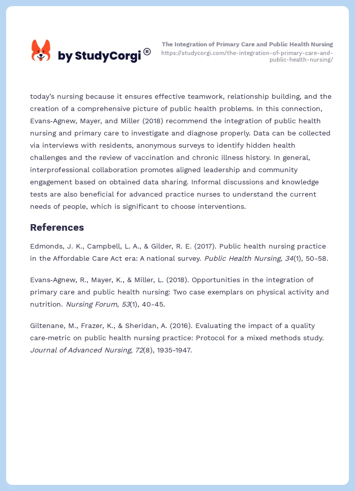 The Integration of Primary Care and Public Health Nursing. Page 2