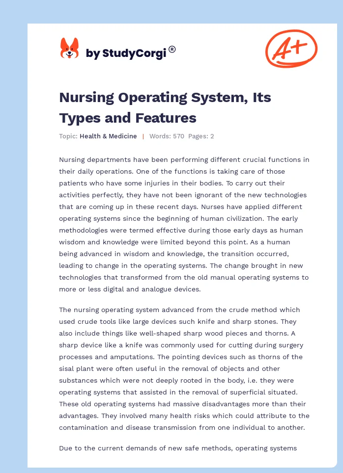 Nursing Operating System, Its Types and Features. Page 1