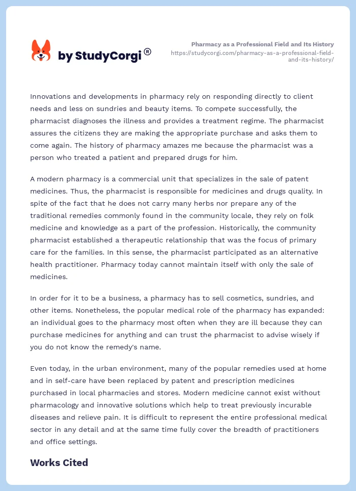 Pharmacy as a Professional Field and Its History. Page 2