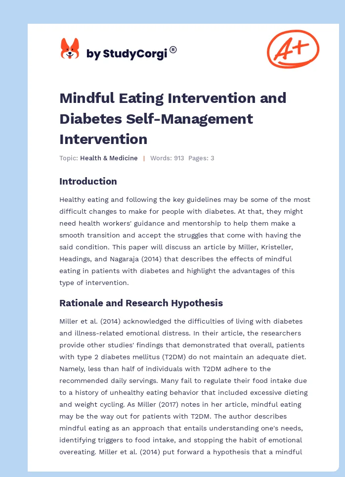 Mindful Eating Intervention and Diabetes Self-Management Intervention. Page 1