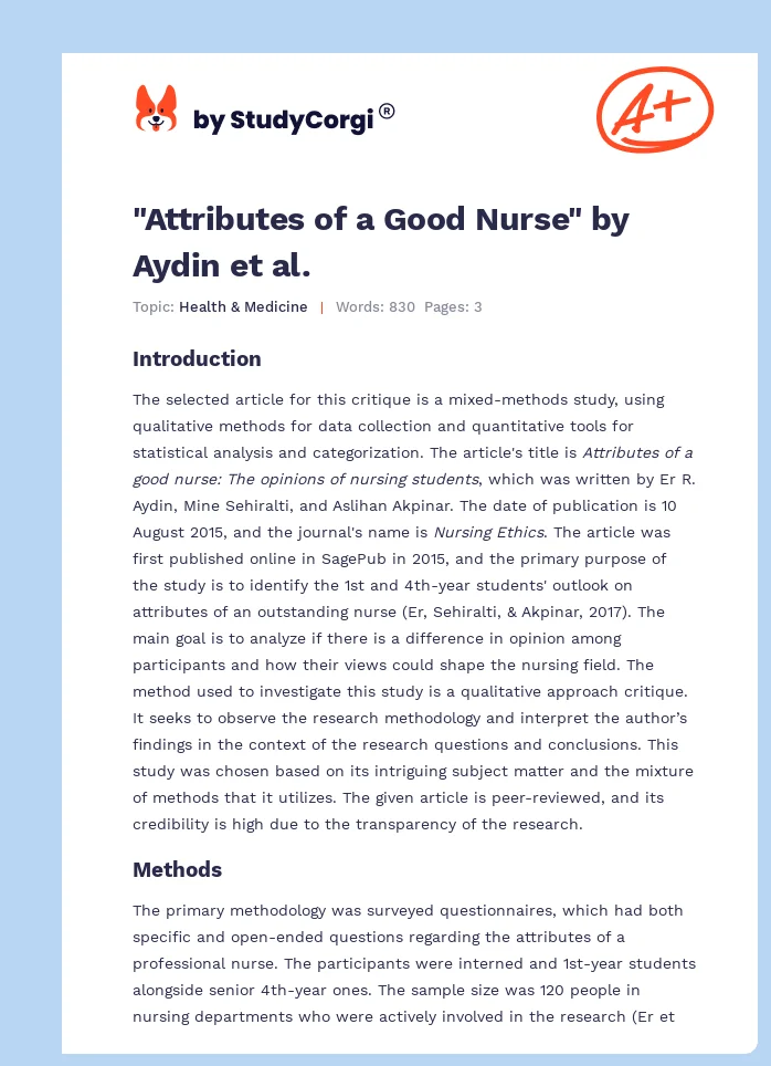 "Attributes of a Good Nurse" by Aydin et al.. Page 1
