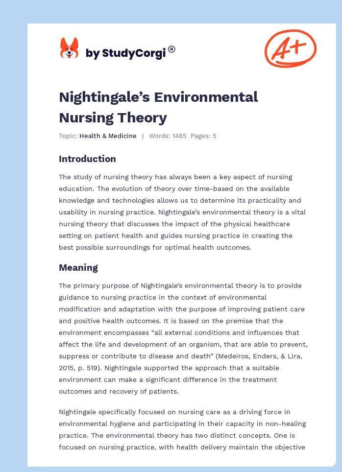 Nightingale’s Environmental Nursing Theory. Page 1