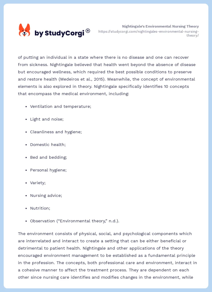 Nightingale’s Environmental Nursing Theory. Page 2