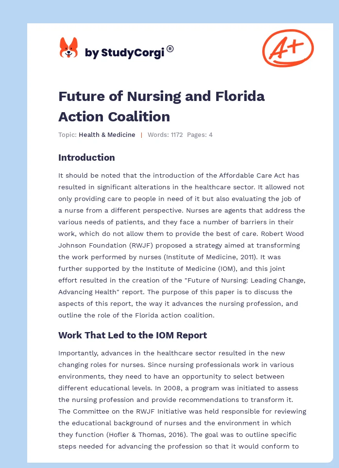 Future of Nursing and Florida Action Coalition. Page 1