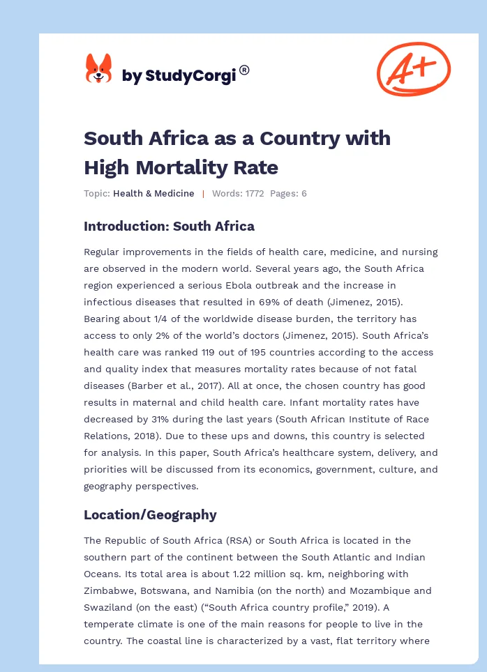 South Africa as a Country with High Mortality Rate. Page 1