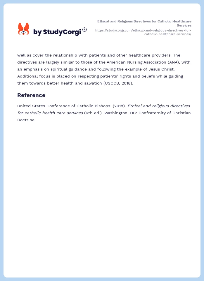 Ethical and Religious Directives for Catholic Healthcare Services. Page 2