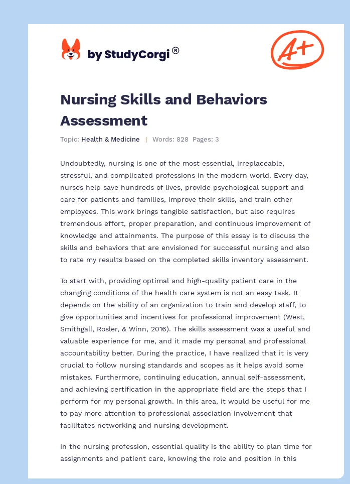 Nursing Skills and Behaviors Assessment. Page 1