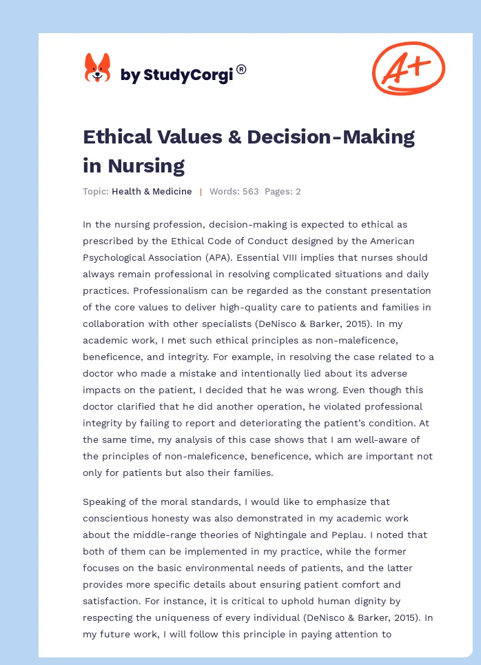 Ethical Values & Decision-Making in Nursing. Page 1
