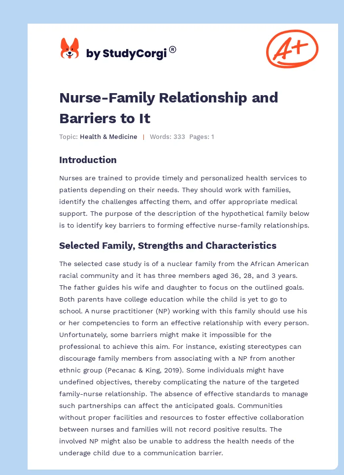 Nurse-Family Relationship and Barriers to It. Page 1
