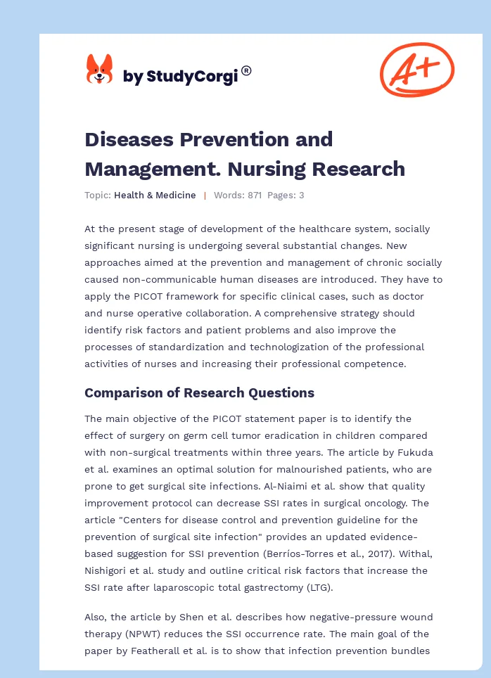 Diseases Prevention and Management. Nursing Research. Page 1