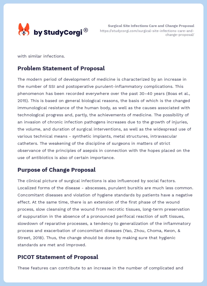 Surgical Site Infections Care and Change Proposal. Page 2