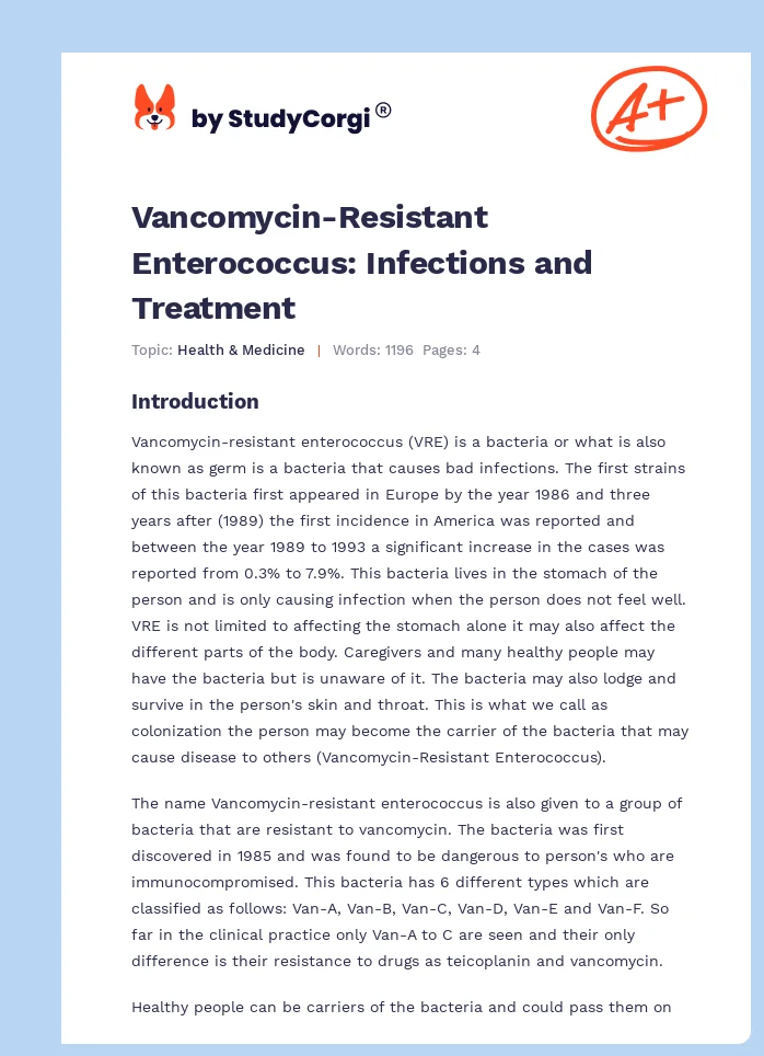 Vancomycin-Resistant Enterococcus: Infections and Treatment. Page 1