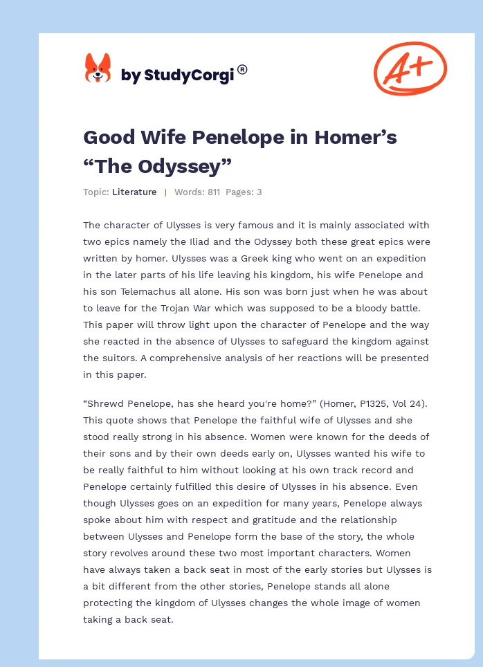 Good Wife Penelope in Homer’s “The Odyssey”. Page 1