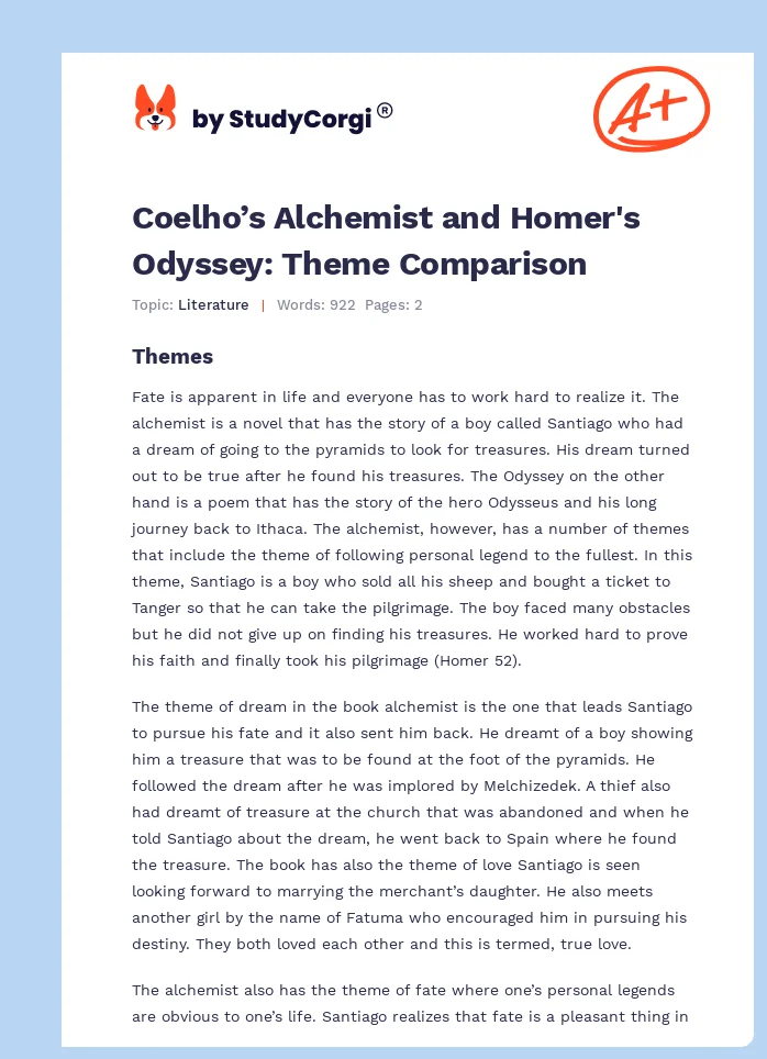 Coelho’s Alchemist and Homer's Odyssey: Theme Comparison. Page 1