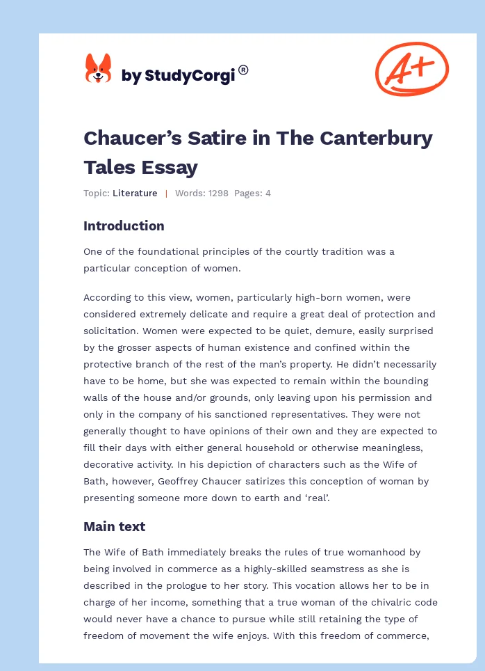 Chaucer’s Satire in The Canterbury Tales Essay. Page 1