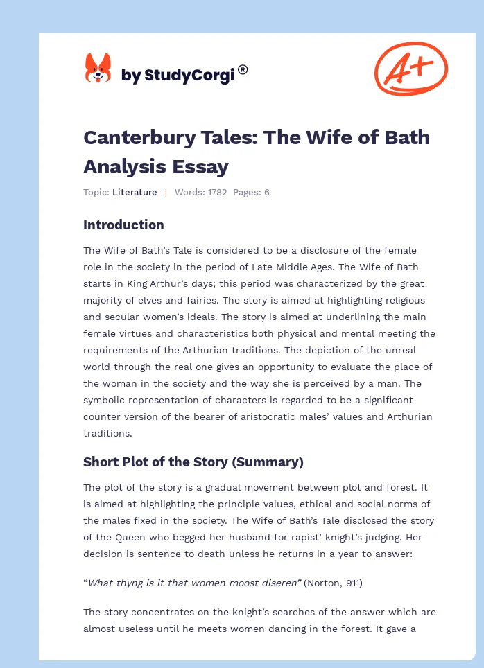 Canterbury Tales: The Wife of Bath Analysis Essay. Page 1