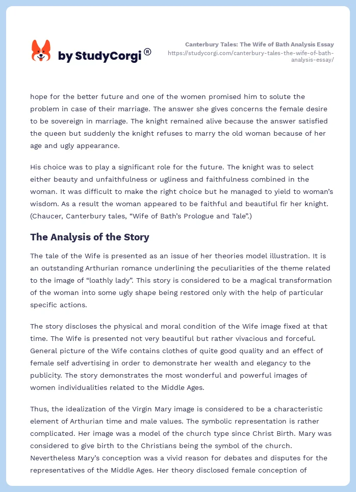 Canterbury Tales: The Wife of Bath Analysis Essay. Page 2
