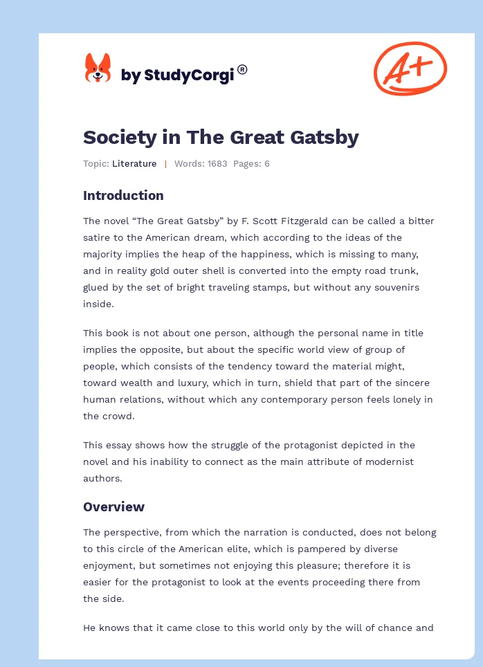 Society in The Great Gatsby. Page 1