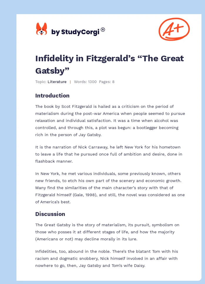 Infidelity in Fitzgerald’s “The Great Gatsby”. Page 1