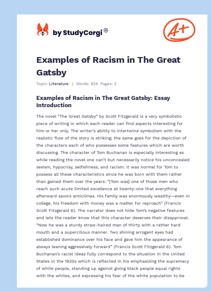 racism in the great gatsby essay