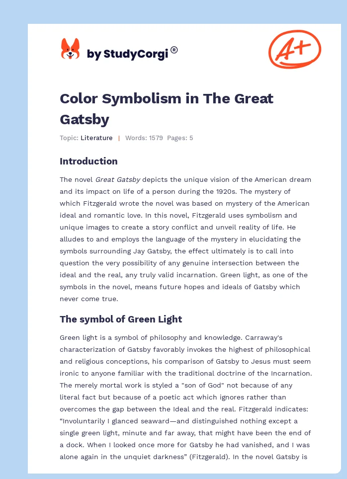 Color Symbolism in The Great Gatsby. Page 1