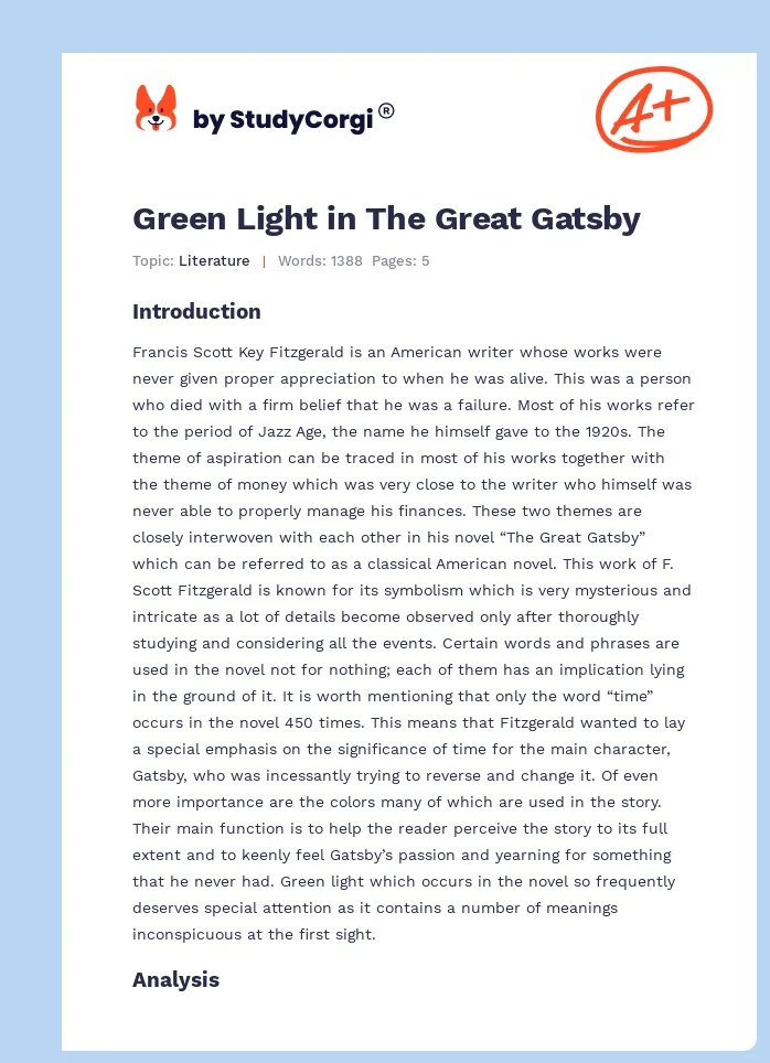 Green Light in The Great Gatsby. Page 1