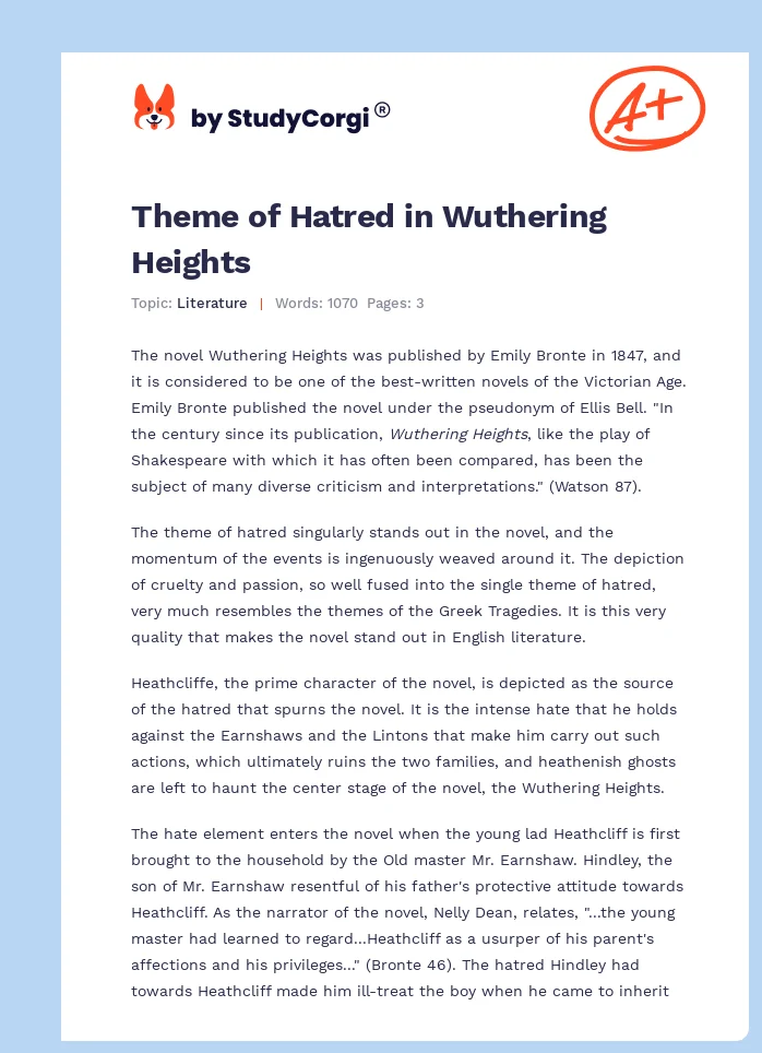 Theme of Hatred in Wuthering Heights. Page 1