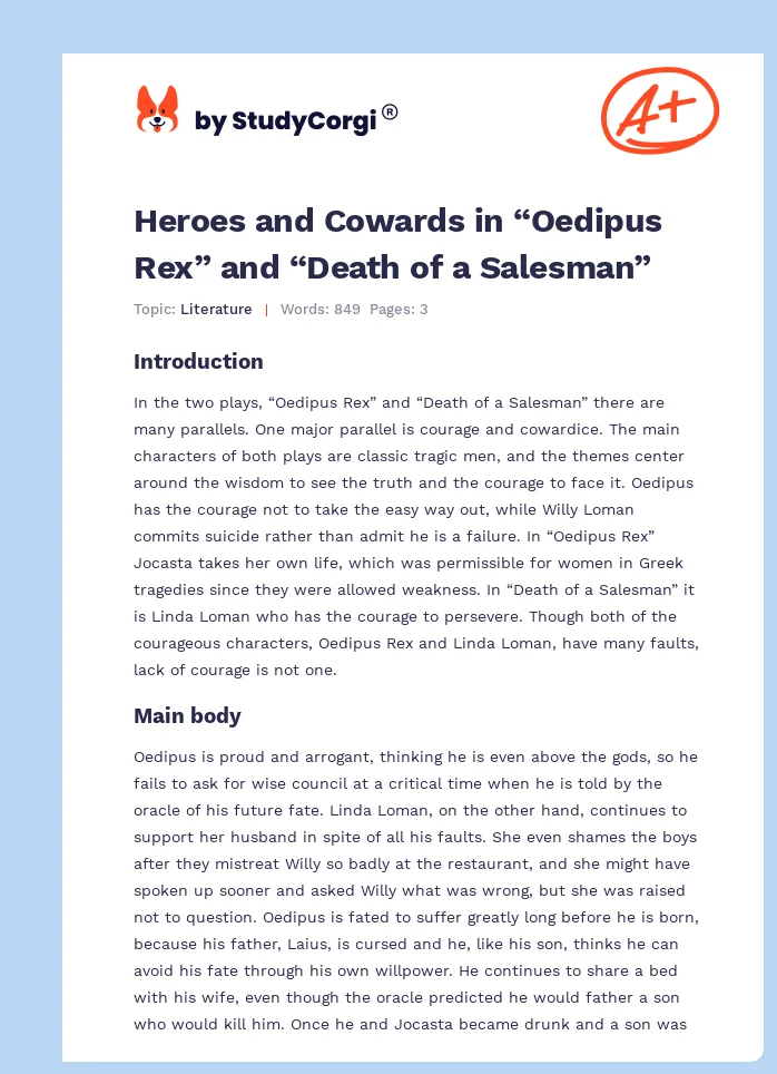 Heroes and Cowards in “Oedipus Rex” and “Death of a Salesman”. Page 1