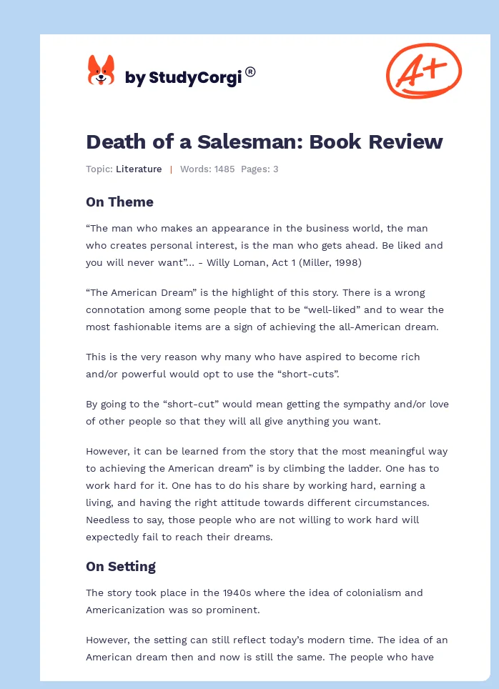 Death of a Salesman: Book Review. Page 1