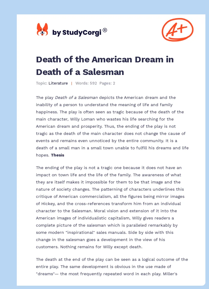 Death of the American Dream in  Death of a Salesman. Page 1